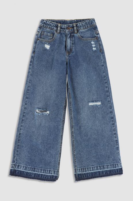 Штани джинсові темно-сині  з дірками на штанинах, WIDE LEG 2
