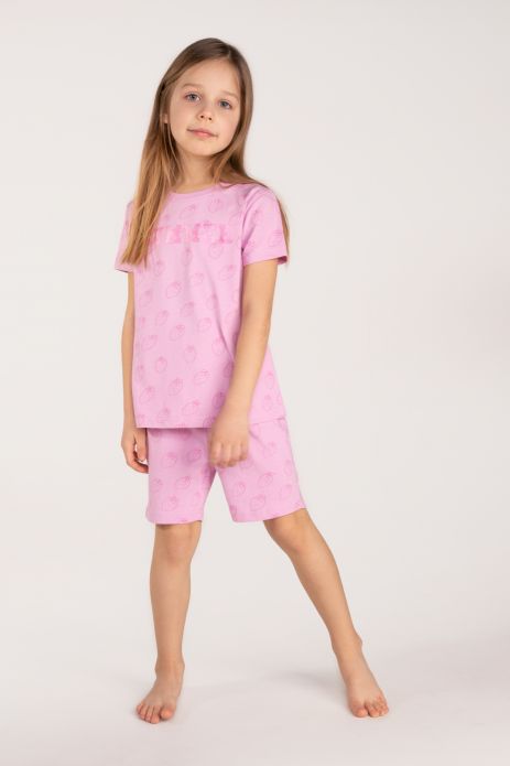 Піжама для дівчинки рожева бавовняна з коротким рукавом