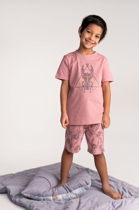 Піжама для хлопчика рожева бавовняна з коротким рукавом