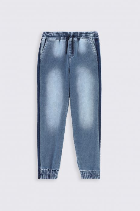 Штани джинсові темно-сині джогери з кишенями