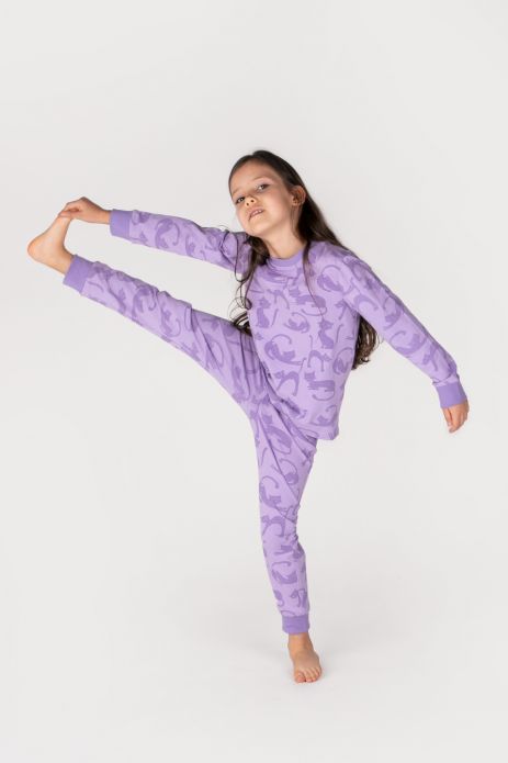Піжама для дівчинки фіолетова бавовняна з довгими рукавами