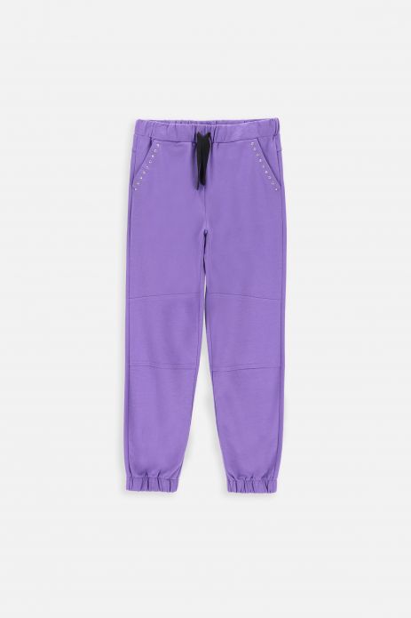 Штани трикотажні фіолетові з кишенями та прострочкою на штанинах 