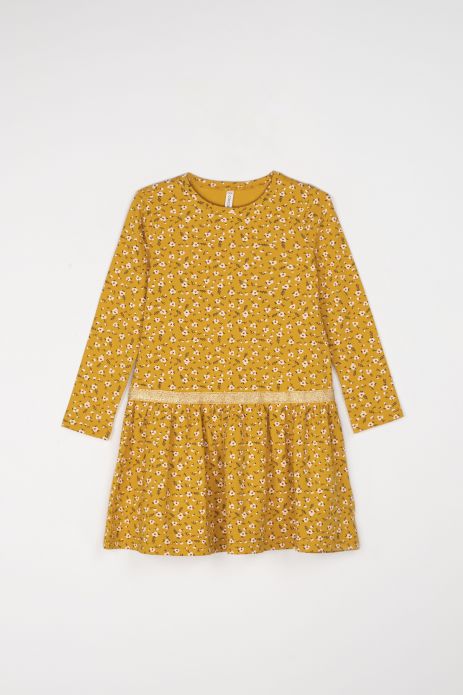 Сукня трикотажна в медовому кольорі з квітковим принтом 2