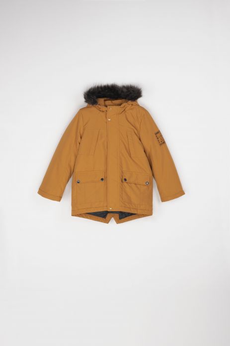 Куртка зимова медового кольору з капюшоном і хутряною підкладкою 2